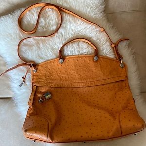 Furla Furla ostrich leather cross body shoulder bag orange